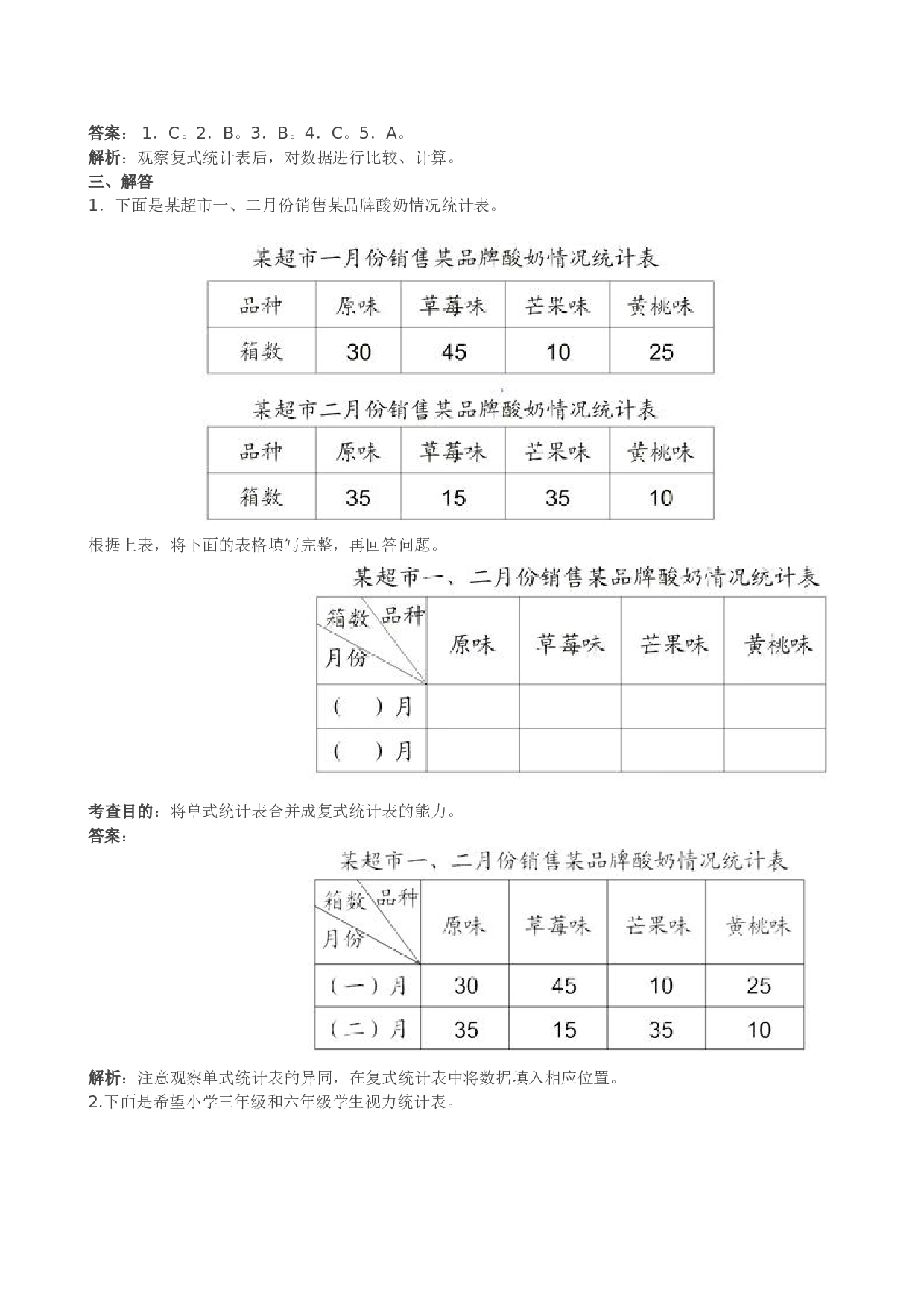 三年级下数学《复式统计表》同步试题 北师大版.doc