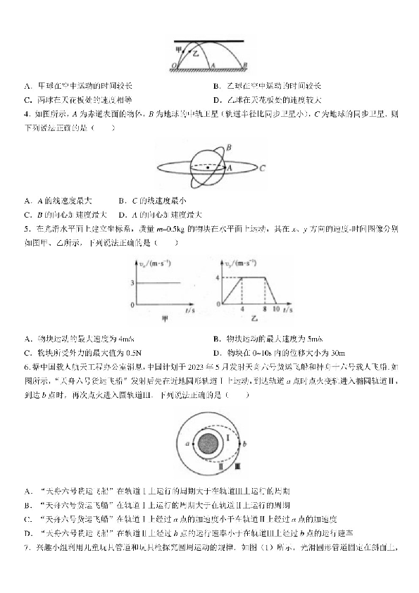 河南省新高中创新联盟2022-2023学年高一下学期5月调研考试物理试题.pdf