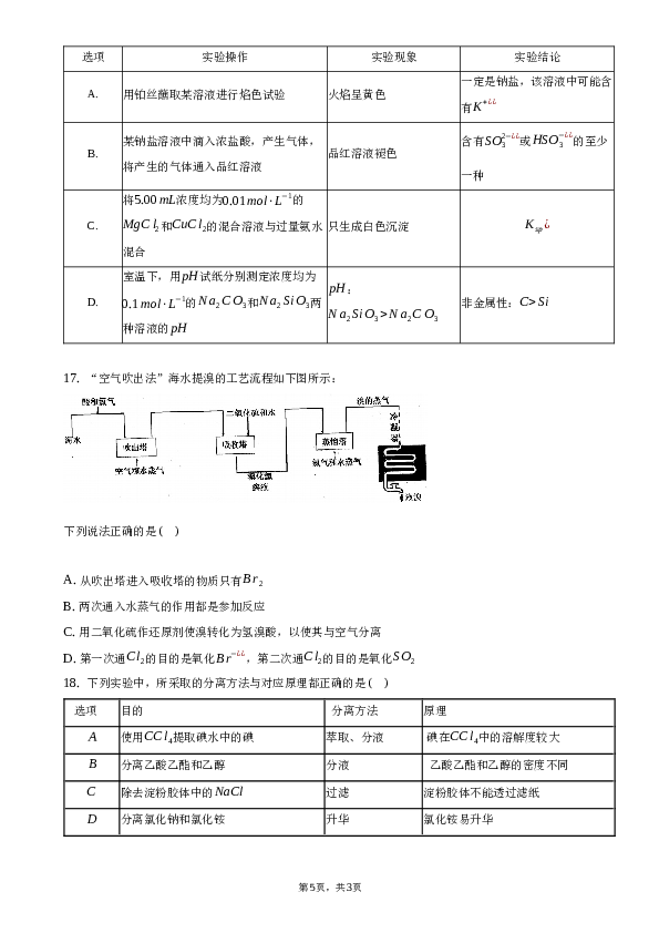 2022-2023学年山东省滨州市渤海中学高一（下）5月考试化学试卷（含解析）.docx