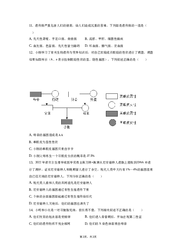 2022-2023学年安徽省定远县九梓学校八年级下学期期中生物试卷.docx