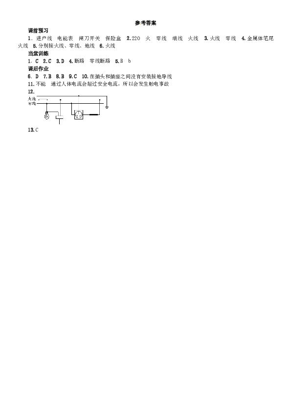 九年级物理全册-第19章-生活用电-第1节-家庭电路课时练习-(新版)新人教版.doc
