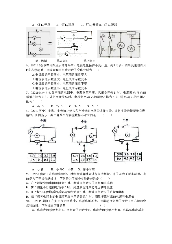 人教版九年级物理第十七章《欧姆定律》题型训练题.doc