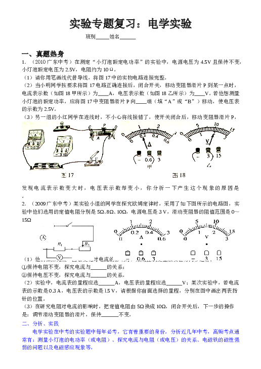 物理―九年级全一册―期末复习(实验专题).doc