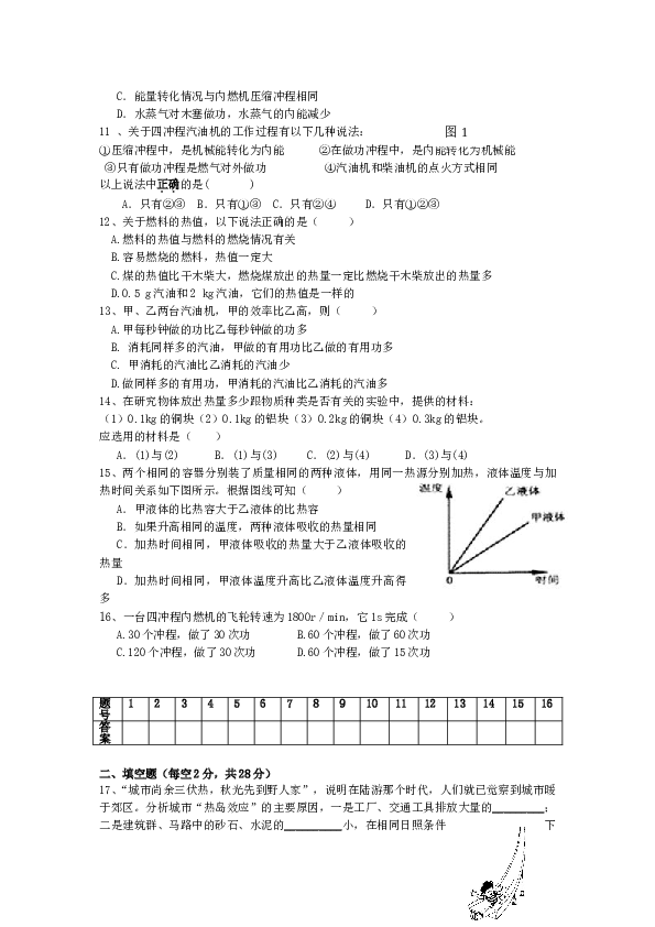 新人教版九年级物理第十三章内能及第十四章内能的利用测试题[1].doc