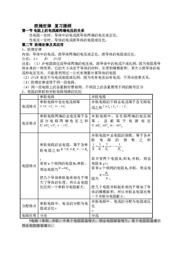 最新人教版九年级物理第十七章《欧姆定律》复习提纲.doc