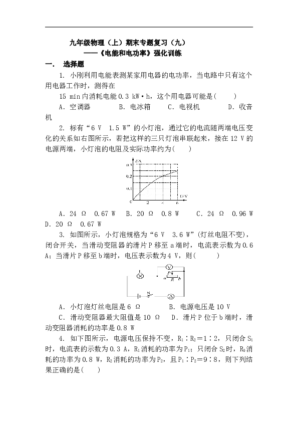 九年级物理上册期末专题复习9.doc