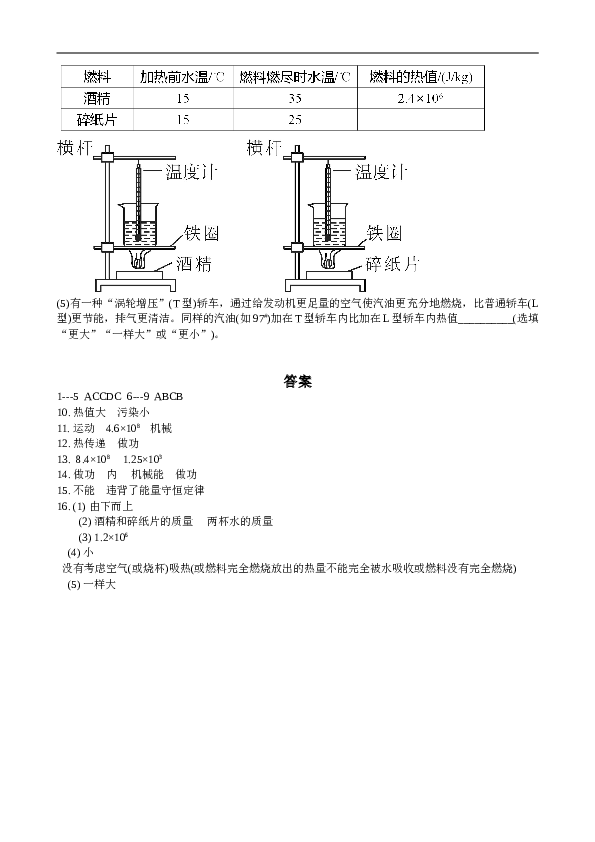 人教版物理九年级全册 第十四章　内能的利用  全章同步测试题 word版 含答案.doc