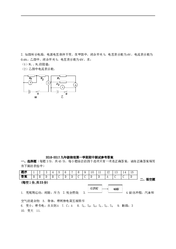 山东省枣庄市薛城区2017届九年级上学期期中考试物理试题.doc