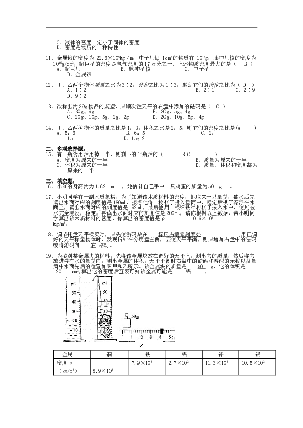 北京市西城区重点中学物理 人教版八年级上册（新）第六章 质量与密度 专题检测卷 单元试卷含答案.doc