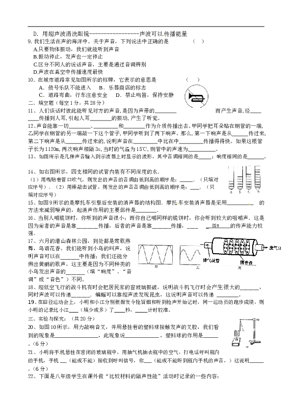 河北省沧州市献县垒头中学 人教版八年级物理第二章声现象检测题 单元试卷含答案.doc
