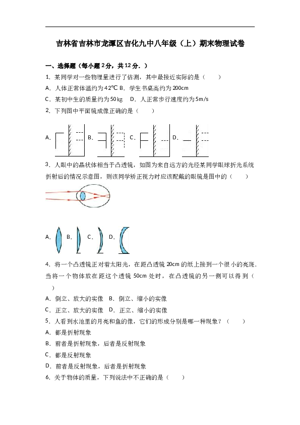 吉林省吉林市龙潭区吉化九中 八年级（上）期末物理试卷（解析版）.doc