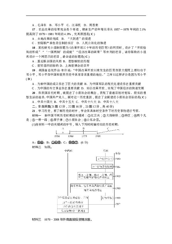 人教版历史八年级下册期中测试题.doc