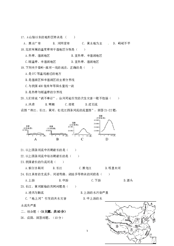 福建省漳州立人学校八年级上学期期中考试地理试题.doc