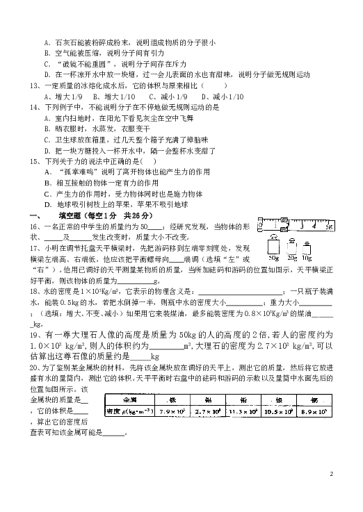 八年级下学期物理期中考试练习试题.doc