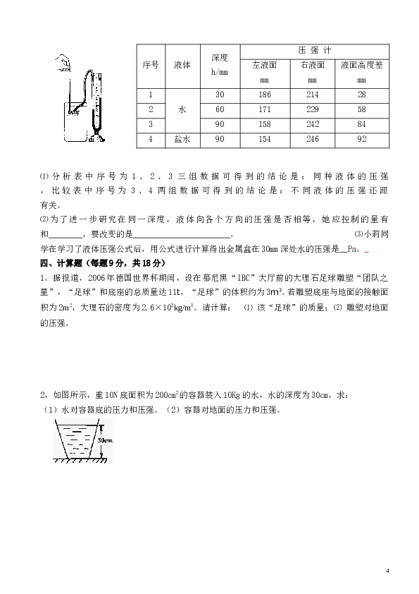 第九章《压强》单元测试题及答案.doc