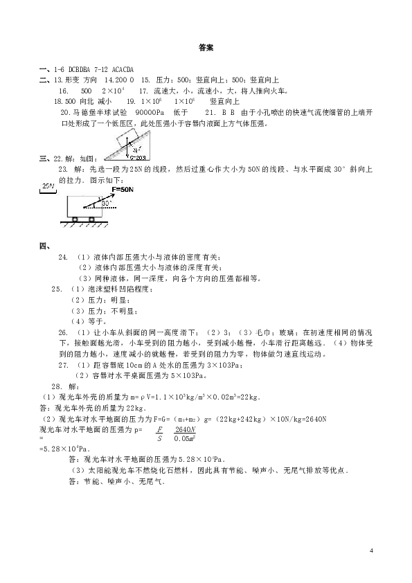 人教版八年级物理下册期中考试卷附参考答案.doc