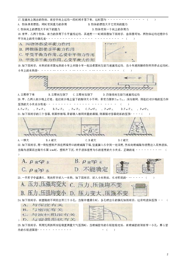 人教版八年级下册物理期中试卷附参考答案.doc