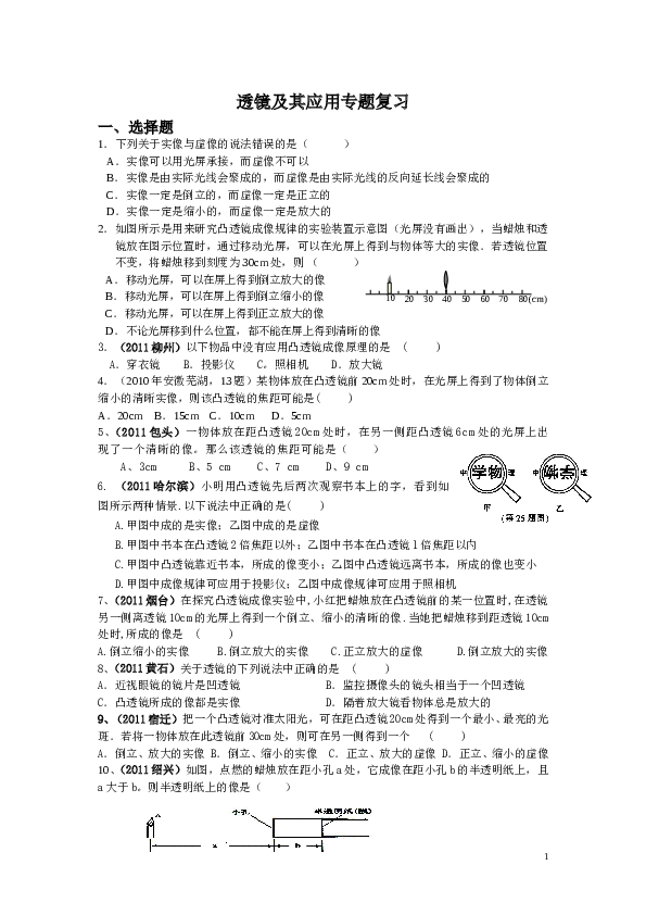 透镜及其应用专题复习.doc