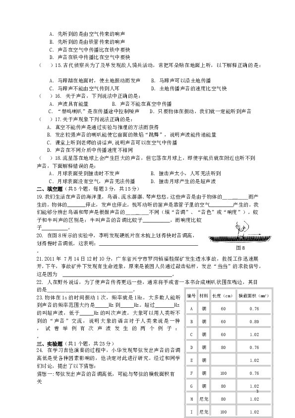 新人教版八年级上册物理第二章声现象单元测试试卷(含答案).doc
