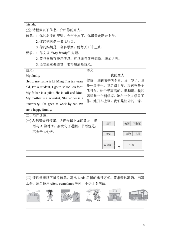 人教版PEP六年级上册英语期末专项训练 写作.doc