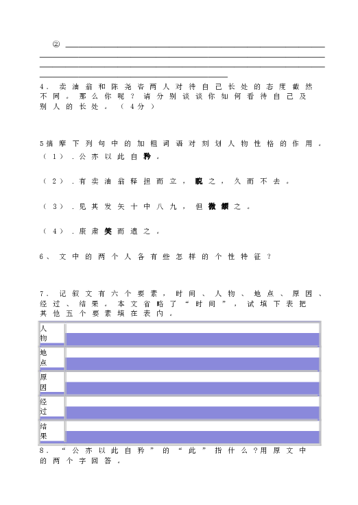 人教版初一语文下册12卖油翁  阅读.doc