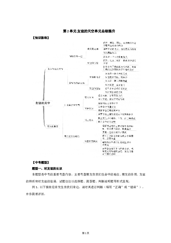 七年级上学期《道德与法治》（部编版）新编单元检测：第2单元友谊的天空.doc