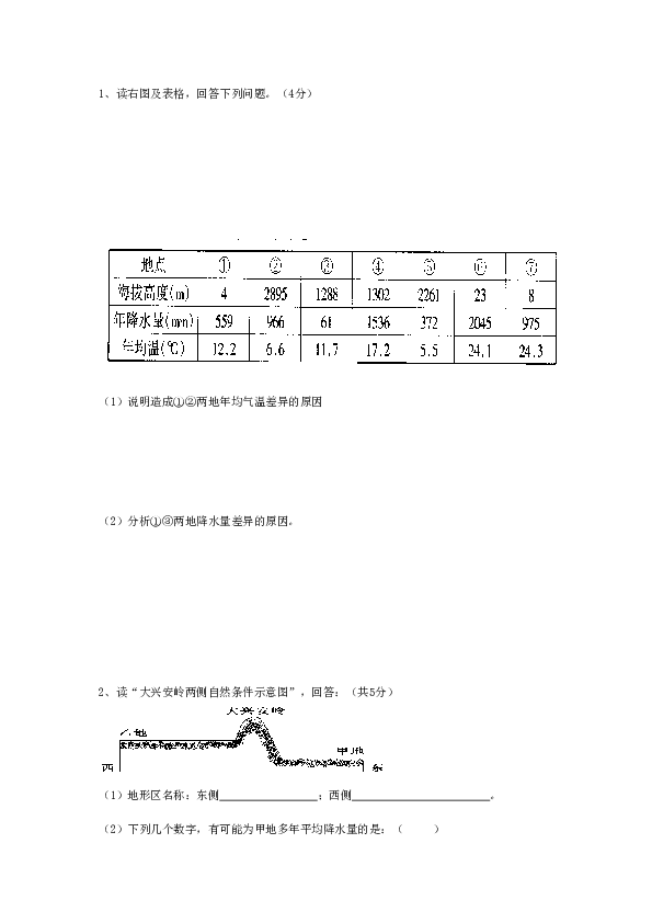 七年级地理下册期中考试4.doc