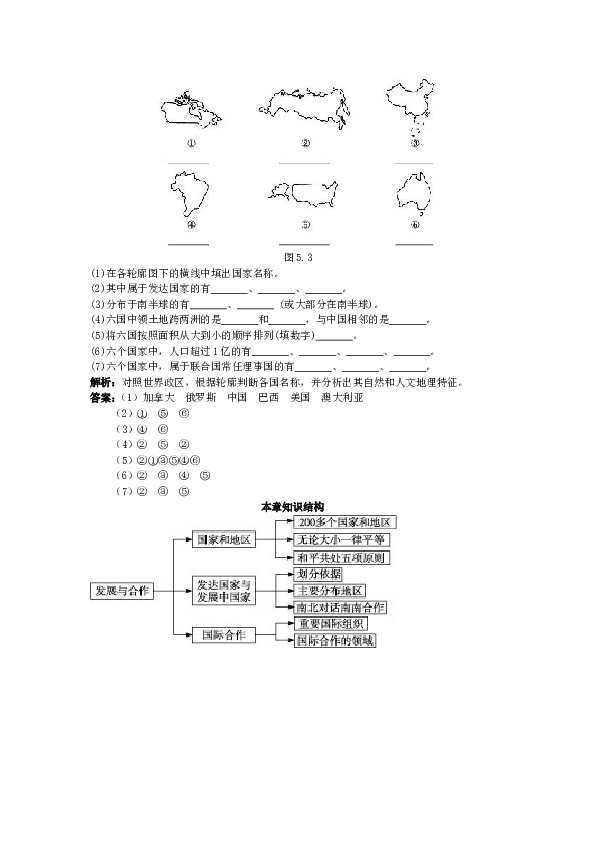 新人教地理七年级上 第5章：达标训练（发展与合作.doc