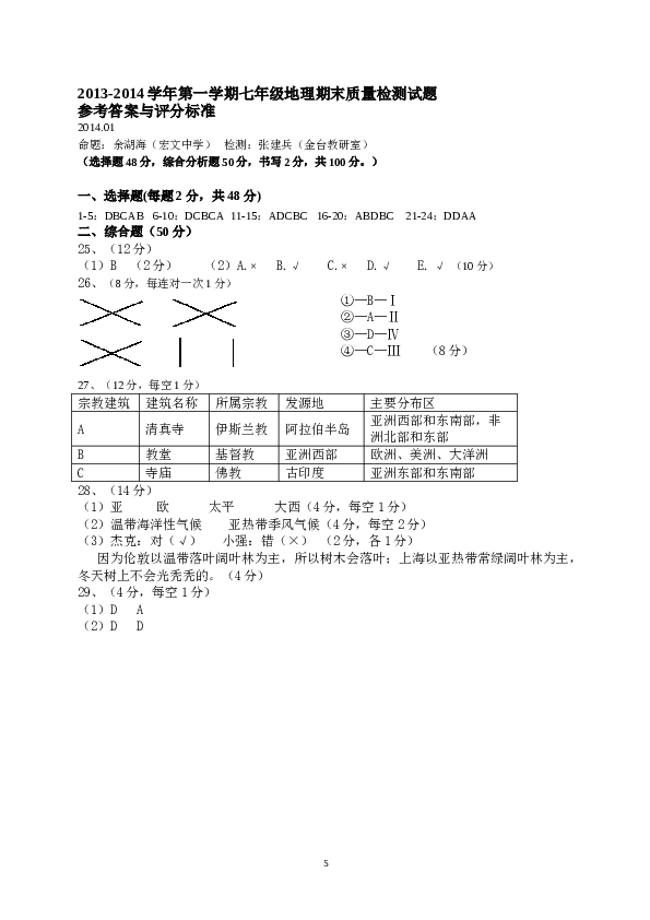 陕西省宝鸡市金台区七年级上学期期末质量检测地理试题.doc