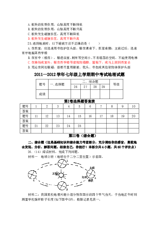 山东省莱阳2011-2012学年七年级上学期期中考试地理试题.doc