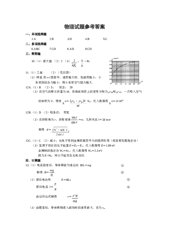 2010年江苏物理高考试题文档版(含答案).doc