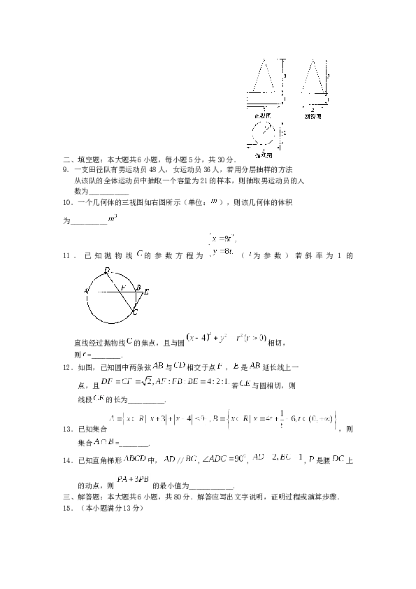 2011年高考理科数学试题(天津卷)及参考答案.docx