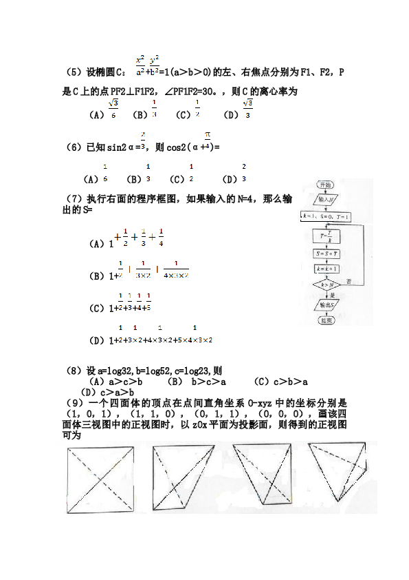 2013年海南省高考文科数学试题及答案.doc