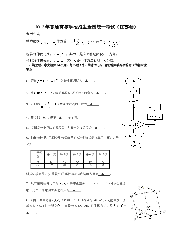 2013年江苏高考数学试题及答案.doc