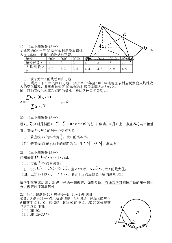 2014年理科数学海南省高考真题含答案.doc