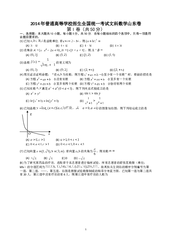 2014年山东高考文科数学真题及答案.doc