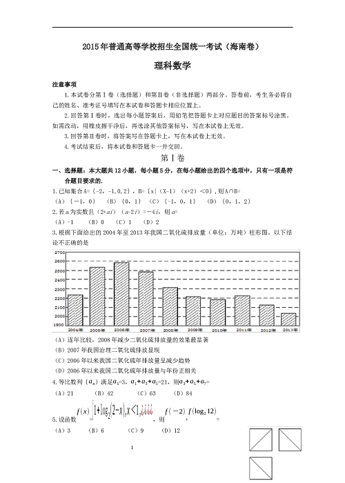 2015年理科数学海南省高考真题含答案.docx