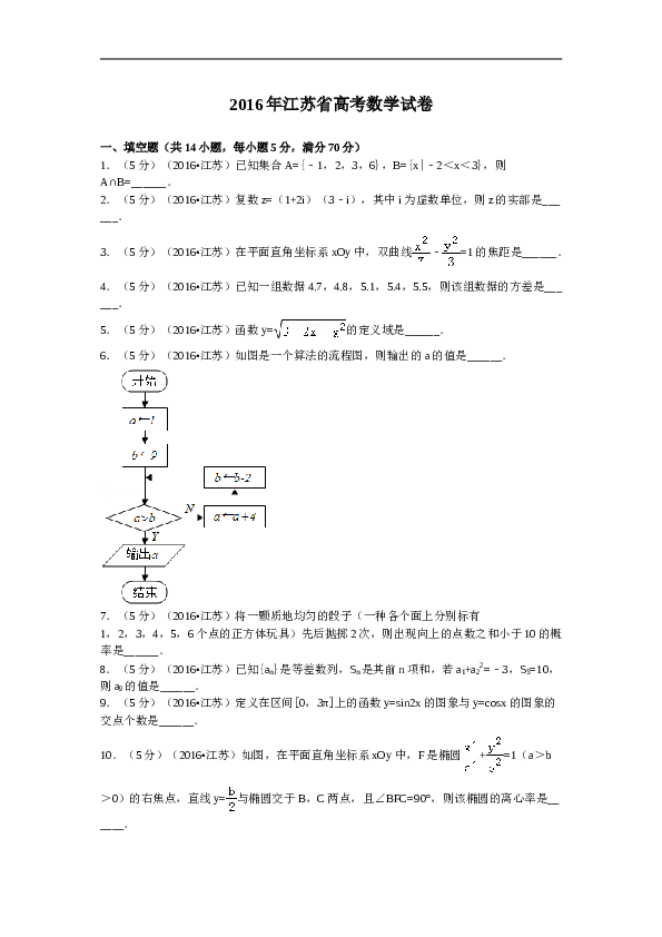 2016年江苏高考数学试题及答案.doc