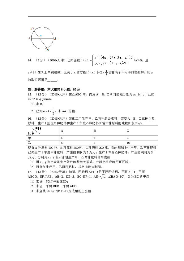 2016年天津高考文科数学试题及答案(Word版).doc
