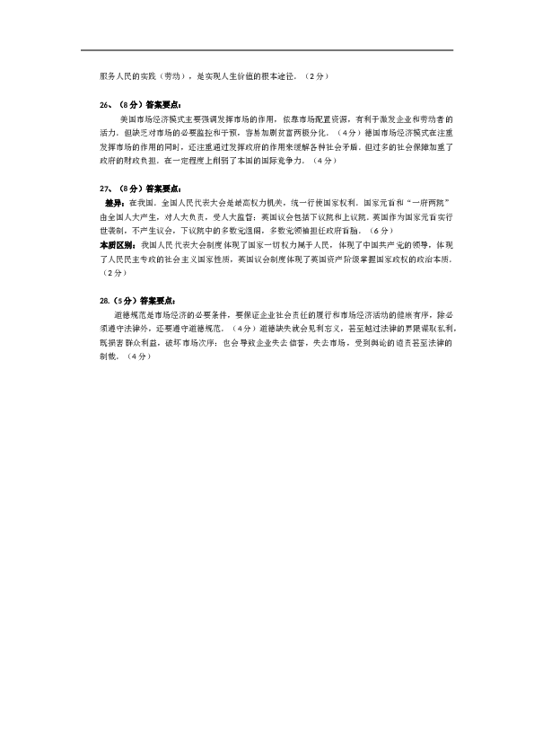 2009年海南省高考政治试题及答案.doc