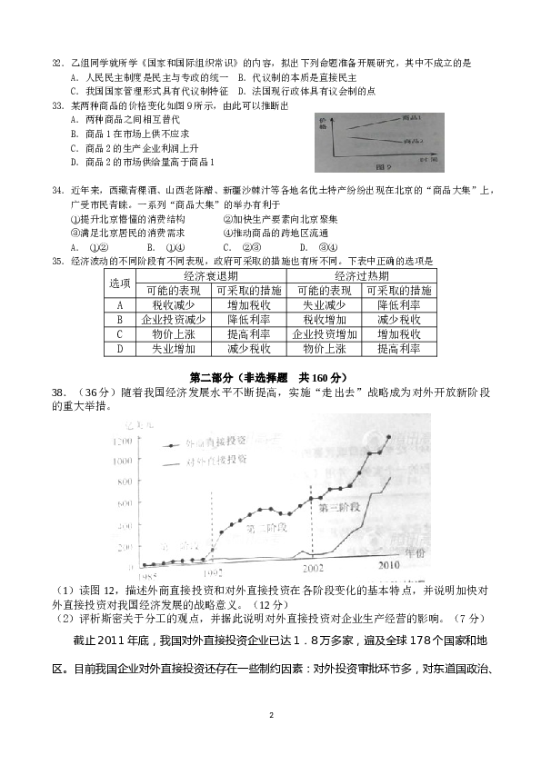 2012年北京高考文综政治试题及答案.doc