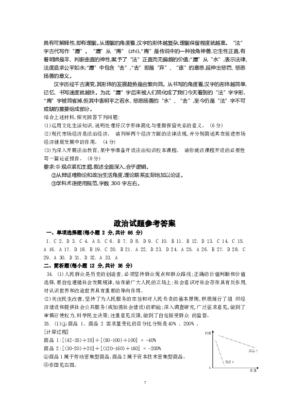 2015年江苏高考政治试题和答案.doc