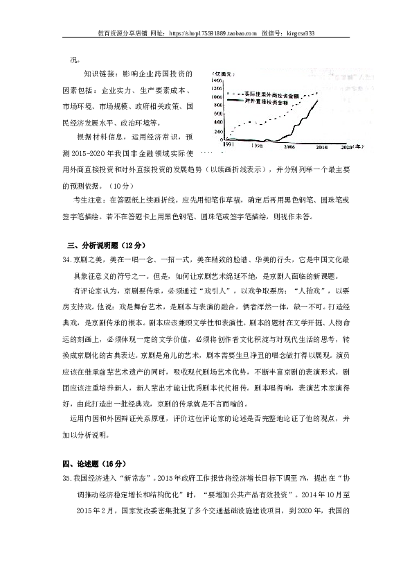 2015年上海市高中毕业统一学业考试政治试卷（word解析版）.doc