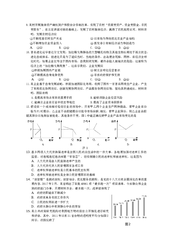 2017年江苏高考政治试题和答案.doc