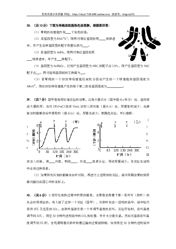 2002年上海市高中毕业统一学业考试生物试卷（word版）.doc