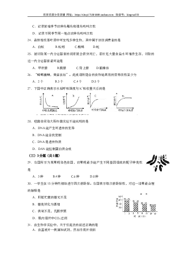 2004年上海市高中毕业统一学业考试生物试卷（word版）.doc