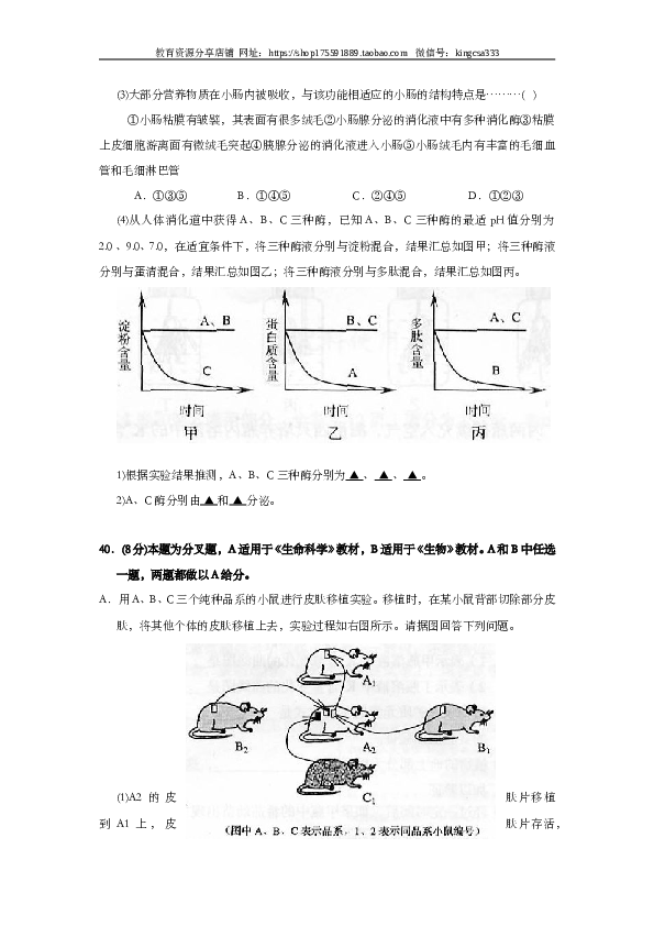 2006年上海市高中毕业统一学业考试生物试卷（word版）.doc