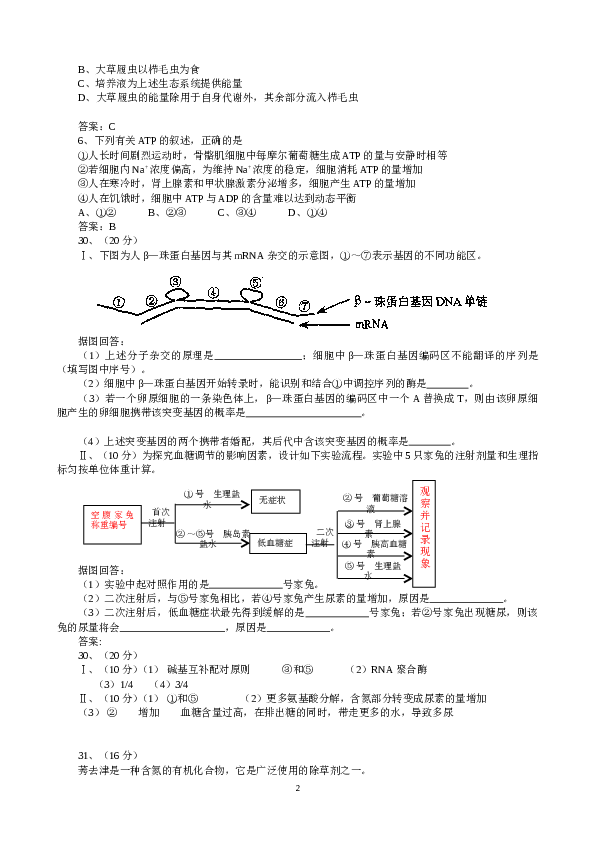 2008年天津高考生物试题及答案.doc