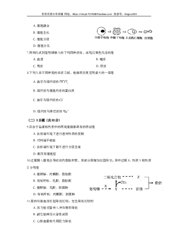 2009年上海市高中毕业统一学业考试生物试卷（word版）.doc