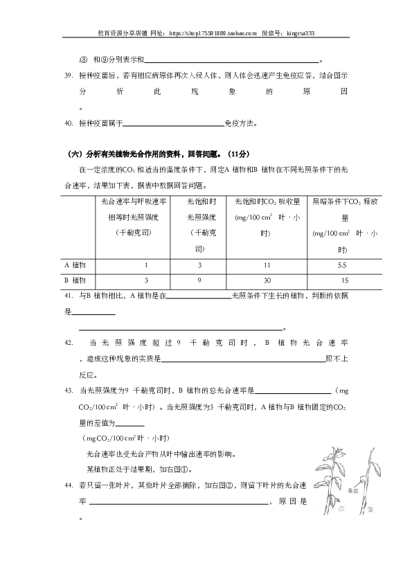 2010年上海市高中毕业统一学业考试生物试卷（word版）.doc